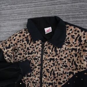 Vintage GW Division of Graff Leopard Print Studded Zip‎ Up Jacket Black Medium
